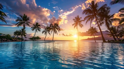 Fototapeta premium Swimming pool of a large mansion at sunset.