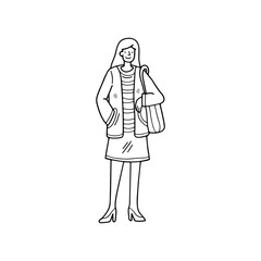 isolate black and white illustration of businesswoman character on background