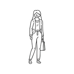 isolate black and white illustration of businesswoman character on background