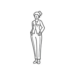 isolate black and white illustration of businesswoman character on background