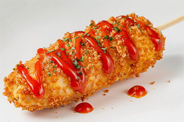 Fried Corn dog with Ketchup Drizzle