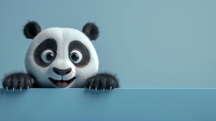 Fototapeta premium Cute cartoon panda peeping with plain background
