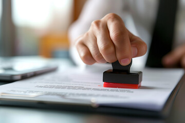 Hand Stamping Document with Approved Seal