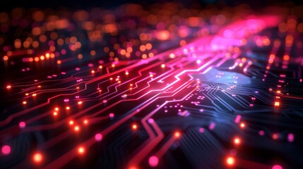 Obraz premium An abstract background for technology showing a high tech interface with a dynamic composition and lots of lights. 