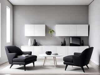 Elegant Meeting Room or Reception Hall, Spacious Beige Taupe Lounge with Plaster or Silk Stucco Walls, 3D Render Mockup for Modern Interior Design