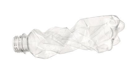 Crumpled disposable plastic bottle isolated on white