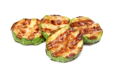 Slices of delicious grilled zucchini isolated on white
