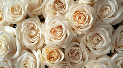 White roses background, white colored roses in the middle of the picture, a white colored rose bouquet, in the style of white color.
