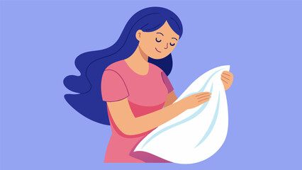 While folding laundry she felt the soft fabric against her skin and took a moment to express gratitude for the clothes that kept her warm and comfortable.. Vector illustration