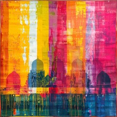 Obraz premium colorful painting of loom carpet border design textile modern