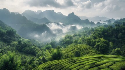 Landscape photography, spring, Wuyi Mountains, China, tea plantations