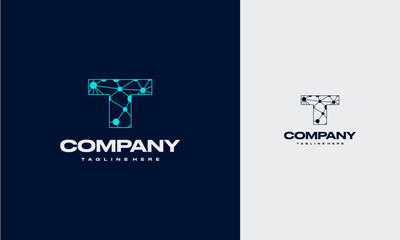 T initial letter with Molecule Technology Logo, Connect Dots Science,Modern Logo Design Vector