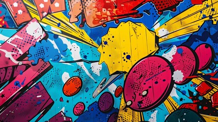 A colorful, abstract painting with a lot of dots and splatters