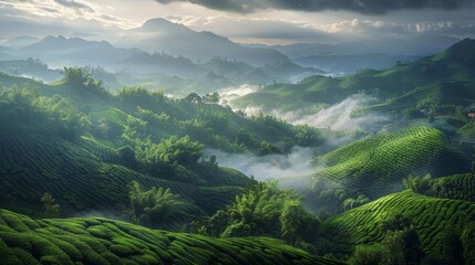 Landscape photography, spring, Wuyi Mountains, China, tea plantations - Powered by Adobe