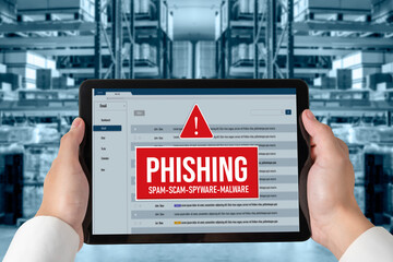 Cyber security software show alert of cyber attack for protection snugly. Danger from virus,...