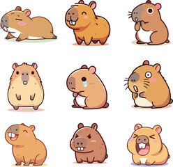 set collection cute expressive capybara vector