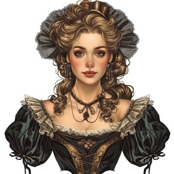 elegant woman portrait, black dress, curly hair clip art preview