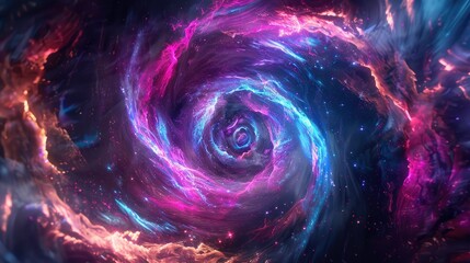 Dynamic holographic vortex swirling with neon lights and cosmic energy