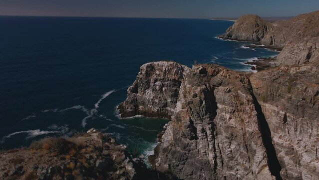 Punta Lobos beach in Baja California Sur, Mexico. Beautiful drone footage of the ocean cliffs.