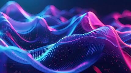Fototapeta premium Futuristic holographic waves in vibrant neon colors pulsating against dark background