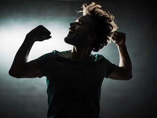 Energetic man dancing to music with eyes closed