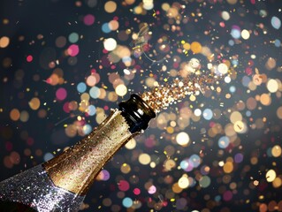 Glitter champagne bottle popping open