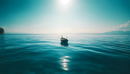 Tranquil Boat on Open Sea Under Clear Sky