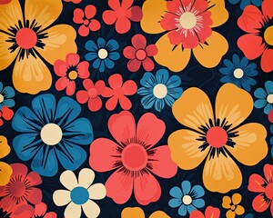 Groovy flower power patterns in retro style