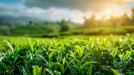 Fototapeta premium tea plantation in beautiful weather with sunshine