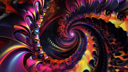 A vibrant 3D digital art piece featuring swirling abstract patterns and bright, dynamic colors, set against a dark background 32k, full ultra hd, high resolution