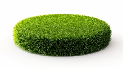 Round grass patch isolated on white background, showcasing vibrant greenery, nature, and landscaping concept for design and decoration purposes.