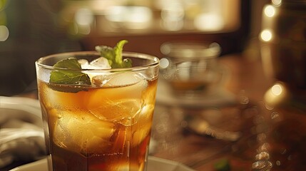 Close-up of a glass filled with aromatic coffee, green tea, and refreshing iced tea, inviting a delightful beverage experience. - Powered by Adobe