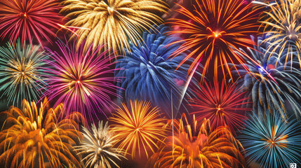 4th of july fireworks : A vibrant display of colorful fireworks lights up the night sky, creating a spectacular and festive atmosphere.
