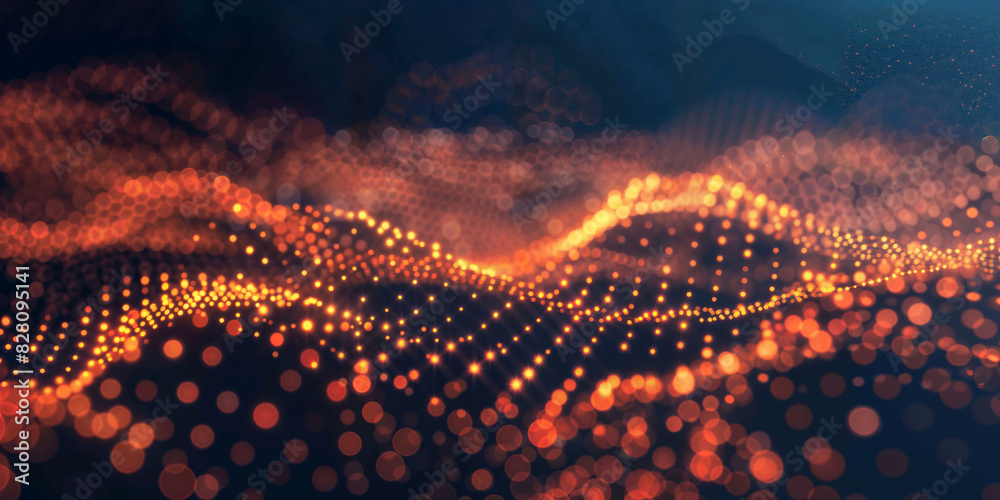 Poster golden wave of particles moving creating a sense of depth and energy - generative ai