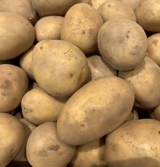 A pile of fresh, unwashed potatoes on display.