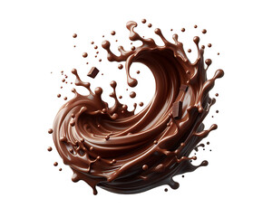 Dark brown Chocolate or cocoa liquid swirl splash with little foundation bubbles isolated on white background, liquid fluid element flowing in form of wave,png