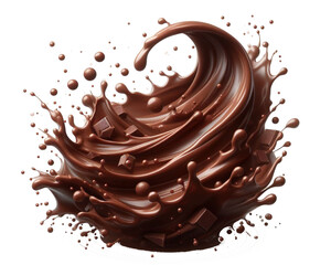 Dark brown Chocolate or cocoa liquid swirl splash with little foundation bubbles isolated on white background, liquid fluid element flowing in form of wave,png