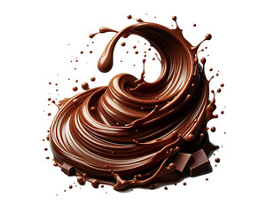 Dark brown Chocolate or cocoa liquid swirl splash with little foundation bubbles isolated on white background, liquid fluid element flowing in form of wave,png