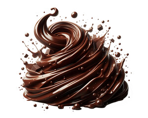 Dark brown Chocolate or cocoa liquid swirl splash with little foundation bubbles isolated on white background, liquid fluid element flowing in form of wave,png