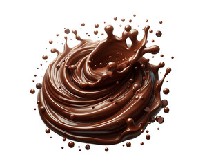 Dark brown Chocolate or cocoa liquid swirl splash with little foundation bubbles isolated on white background, liquid fluid element flowing in form of wave,png