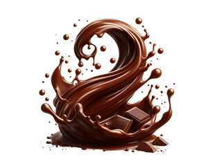 Dark brown Chocolate or cocoa liquid swirl splash with little foundation bubbles isolated on white background, liquid fluid element flowing in form of wave,png