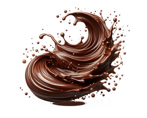 Dark brown Chocolate or cocoa liquid swirl splash with little foundation bubbles isolated on white background, liquid fluid element flowing in form of wave,png