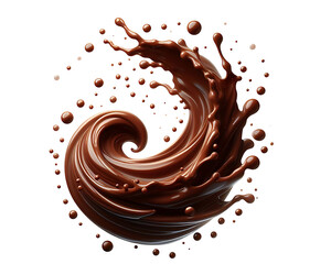 Dark brown Chocolate or cocoa liquid swirl splash with little foundation bubbles isolated on white background, liquid fluid element flowing in form of wave,png