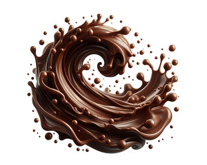 Dark brown Chocolate or cocoa liquid swirl splash with little foundation bubbles isolated on white background, liquid fluid element flowing in form of wave,png