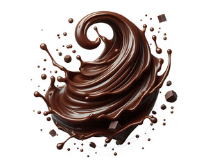 Dark brown Chocolate or cocoa liquid swirl splash with little foundation bubbles isolated on white background, liquid fluid element flowing in form of wave,png