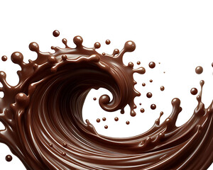 Dark brown Chocolate or cocoa liquid swirl splash with little foundation bubbles isolated on white background, liquid fluid element flowing in form of wave,png