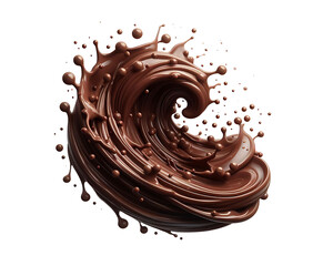 Dark brown Chocolate or cocoa liquid swirl splash with little foundation bubbles isolated on white background, liquid fluid element flowing in form of wave,png