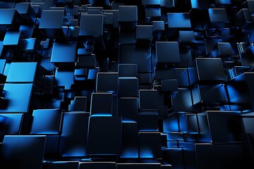 Obraz premium Various-sized blue cubes form an abstract background in this 3D-rendered image