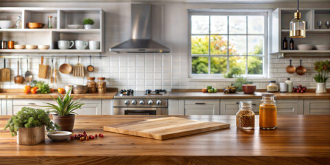 Empty podium in kitchen and spices scene