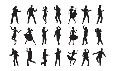 Illustration vector of dancing peoples silhouette art style.